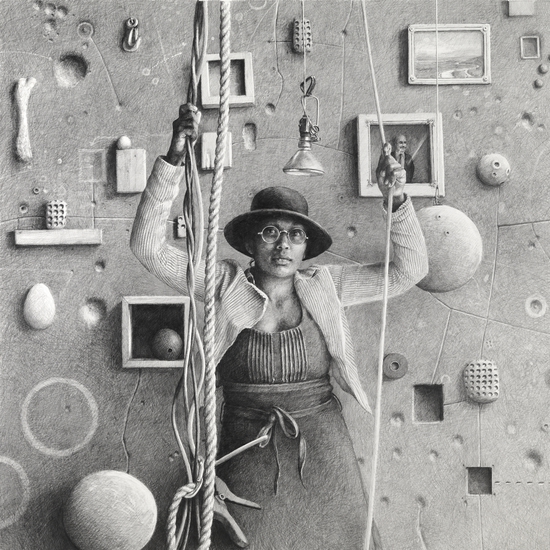 Ethan Murrow: Will Be Snaring Meteorites - And Build a Library of Success, 2010, Graphite on paper, 48 x 48 inches