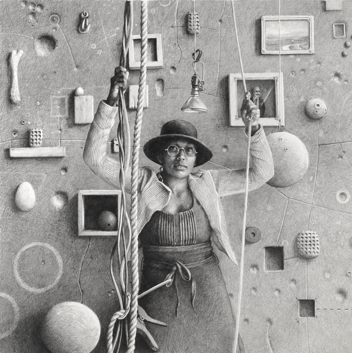 Ethan Murrow: Will Be Snaring Meteorites - And Build a Library of Success, 2010, Graphite on paper, 48 x 48 inches