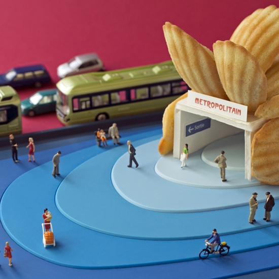 Christopher Boffoli: Madeleines Metro, 2015, Archival pigment ink print on metallic paper