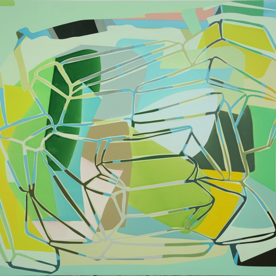 Susan Dory, painting, acrylic on canvas, orange, geometric, geodes