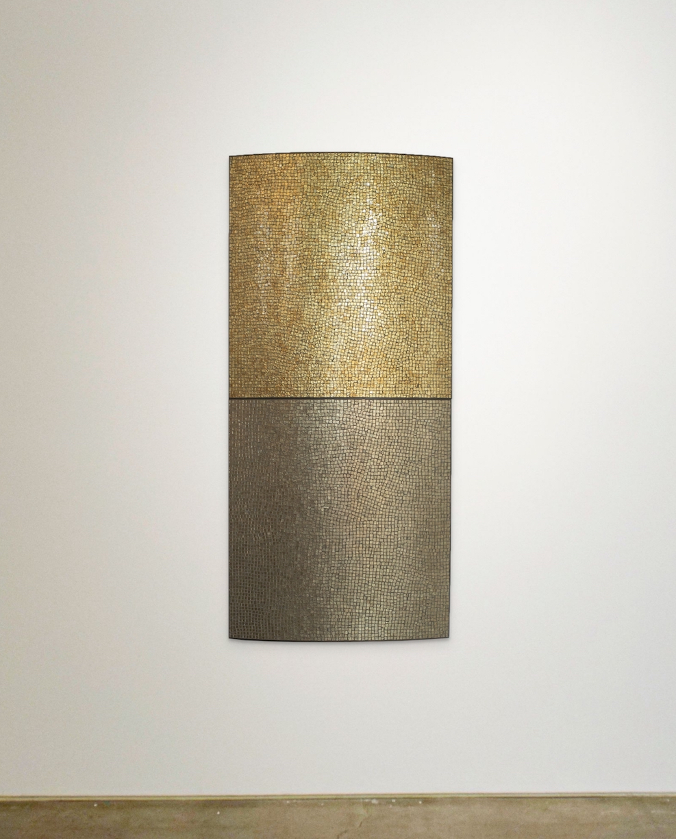 Ann Gardner: Untitled Mosaic (Gold), 2023, Glass, concrete, and steel, 60 x 28 x 2.75 inches