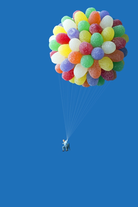 Christopher Boffoli: Gumdrop Balloonist, 2013, Archival pigment ink print on metallic paper