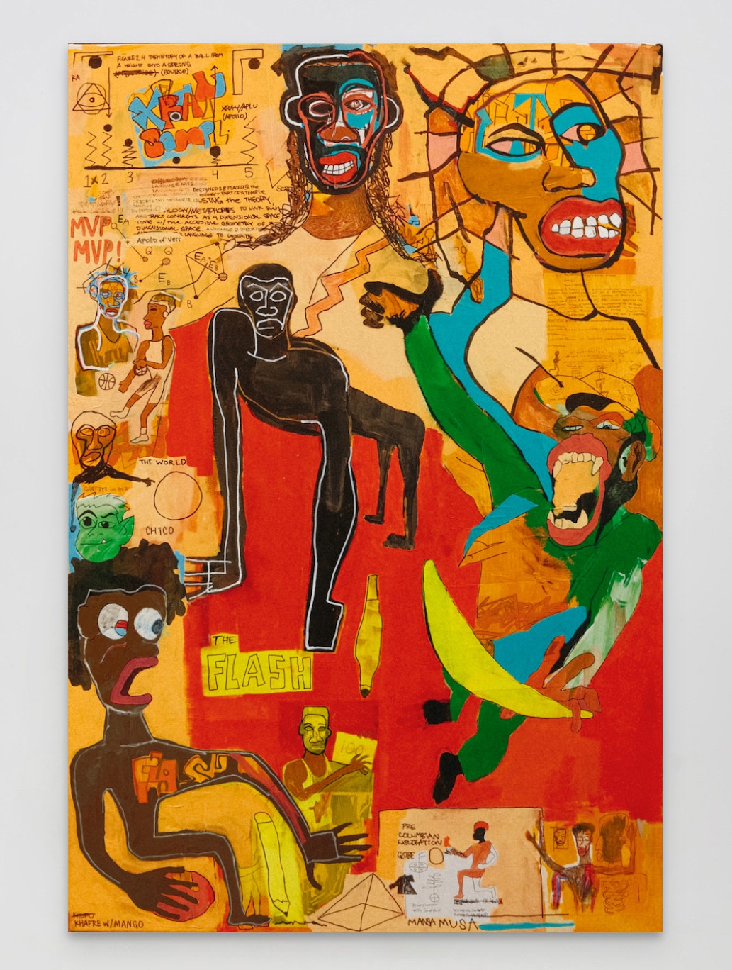 Xavier Kelley: Apollo of Veii Monkey Business, 2023, Acrylic and multimedia collage, 72 x 48 inches