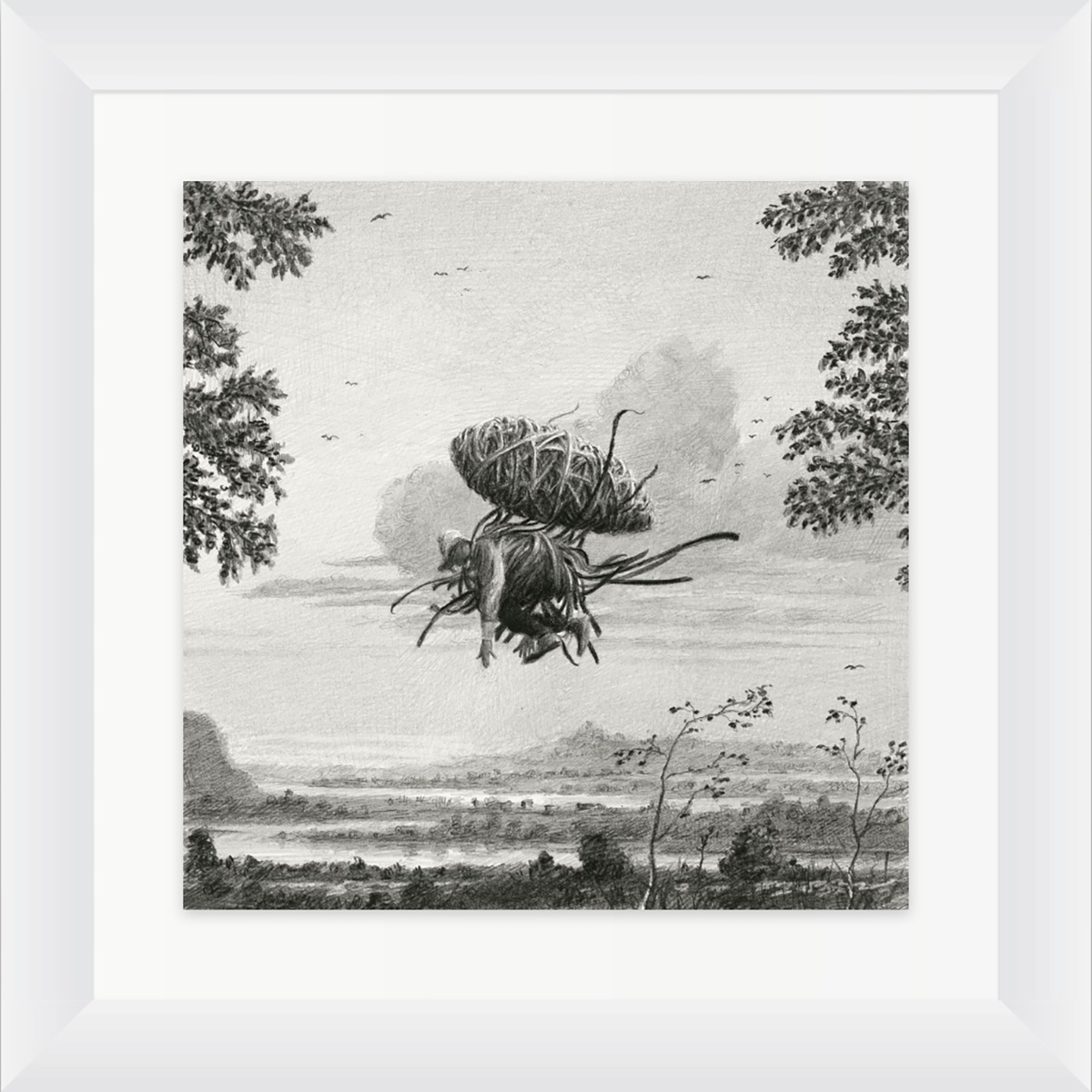 Ethan Murrow: Magpie's Apprentice, 2024, Graphite on paper, 8 x 8 inches (Framed: 12.75 x 12.75 x 2 inches)