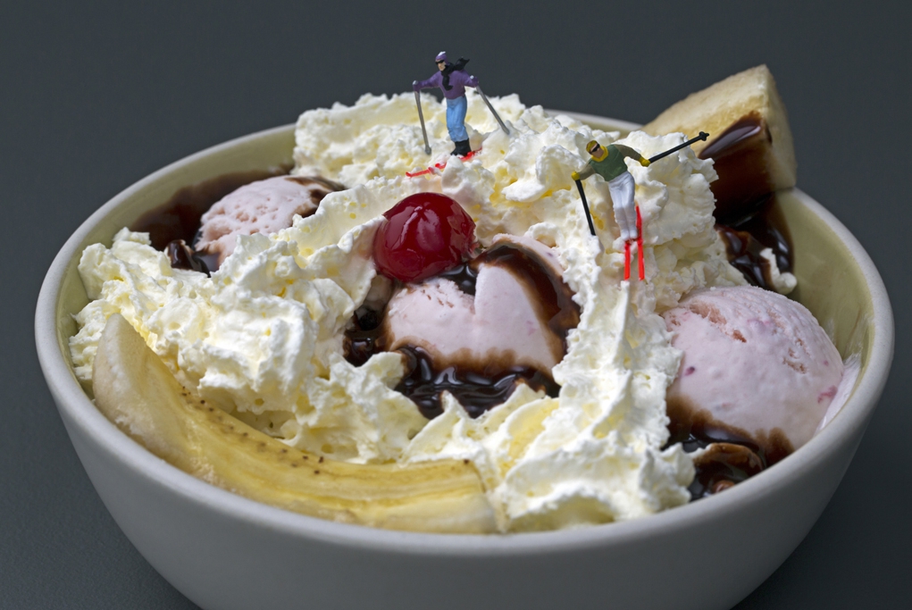 Christopher Boffoli: Sundae Skiers, 2014, Archival pigment ink print on metallic paper