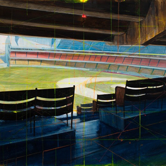Peter Waite: Stadium, 2013, acrylic on panel with plexiglas, 24 x 32 inches